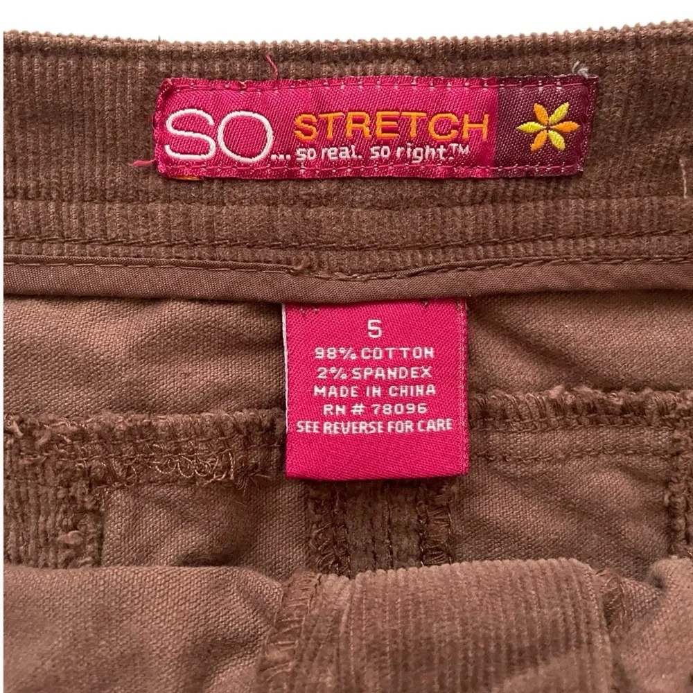 SO stretch Y2K vintage women’s corduroy frayed hem trumpet skirt brown size 5/10